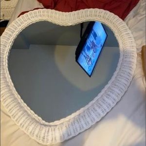 Vintage large heart shaped white wicker mirror